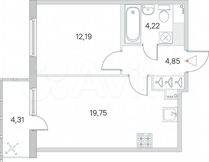 1-к. квартира, 42,3 м², 6/8 эт.