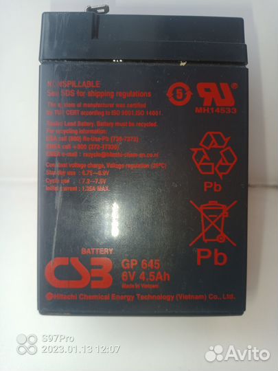 Аккумулятор CSB GP 645 (6V / 4.5Ah) новый