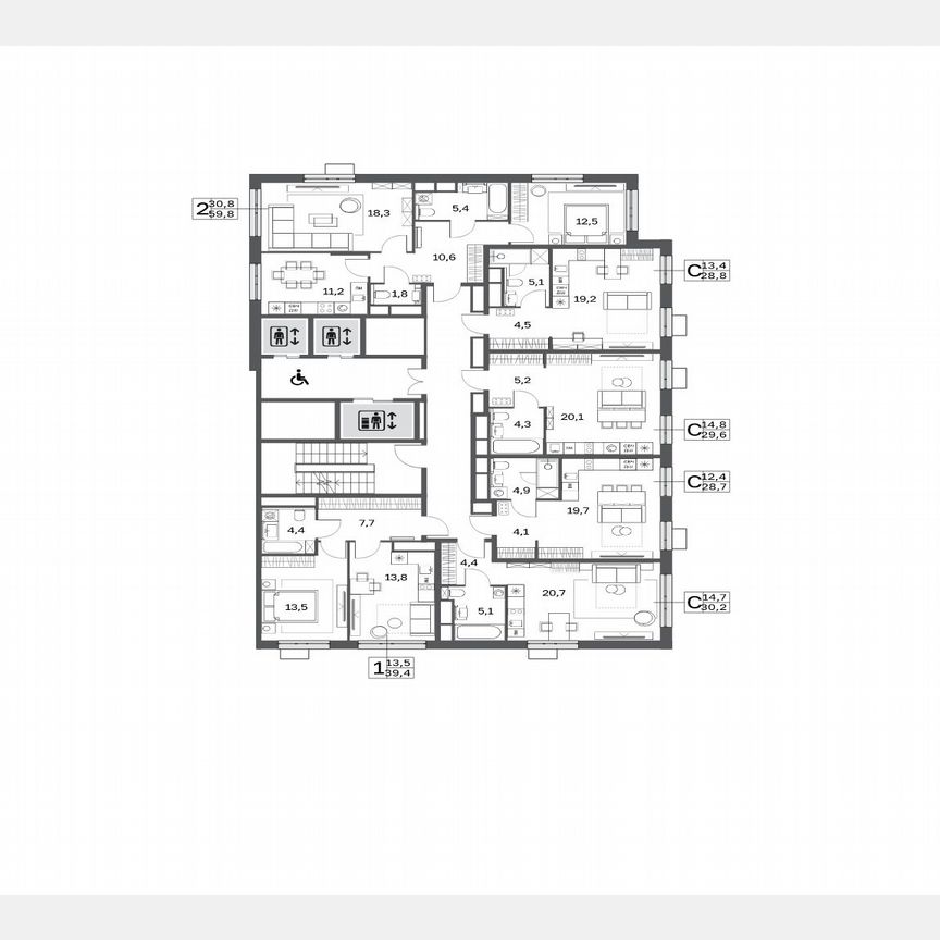 2-к. квартира, 59,8 м², 12/25 эт.