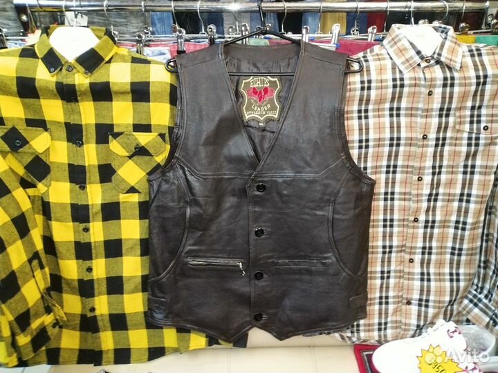 Жилет Безрукавка мужской натуральная кожа 52