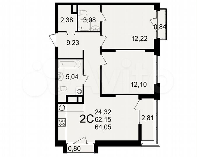 2-к. квартира, 64,1 м², 11/25 эт.