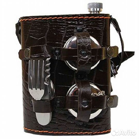 54001 Фляжка в кожаном чехле Походная, 0,7 л