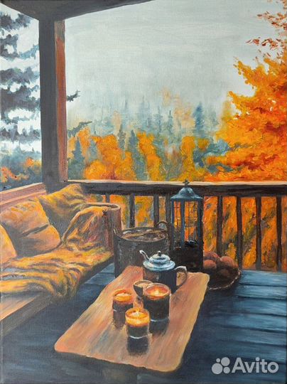 Картина маслом Осень, Осенний пейзаж 40/30 см