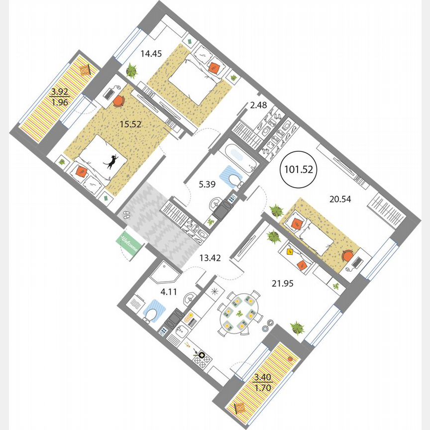 3-к. квартира, 101,5 м², 4/12 эт.