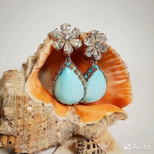 Комплект из бирюзы и бриллиантов