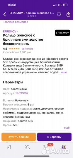 Кольцо золотое