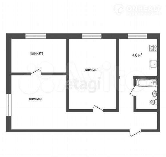 3-к. квартира, 42 м², 1/3 эт.