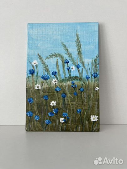 Картина пейзаж поле на холсте 10х15