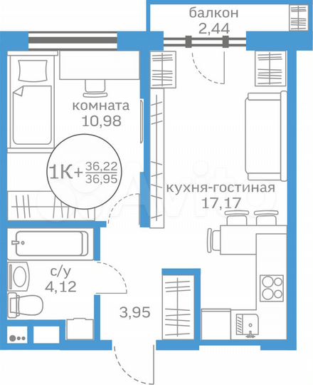 1-к. квартира, 36,2 м², 8/20 эт.