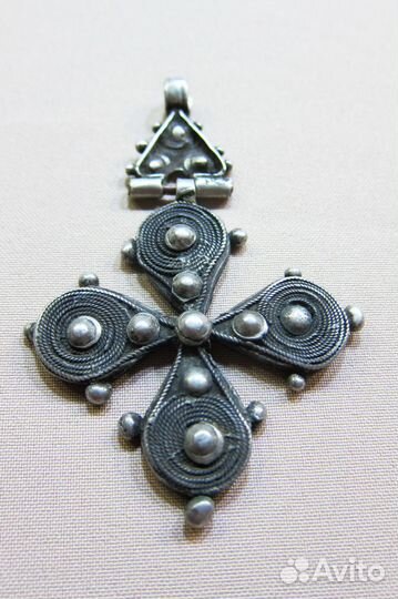 Крест нательный старинный 5*3,2см серебро Эфиопия