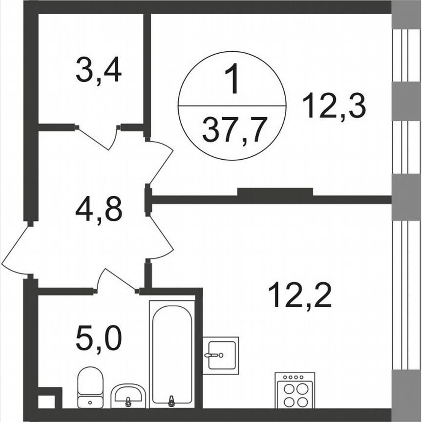 1-к. квартира, 37,7 м², 2/17 эт.