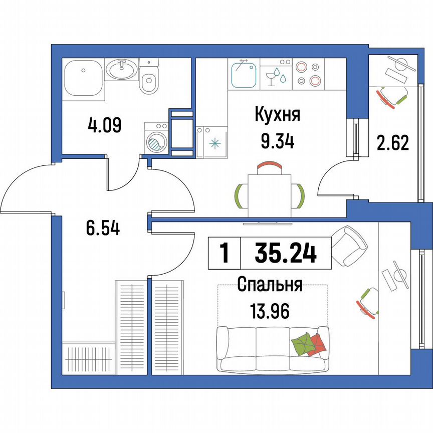 1-к. квартира, 35,2 м², 15/16 эт.
