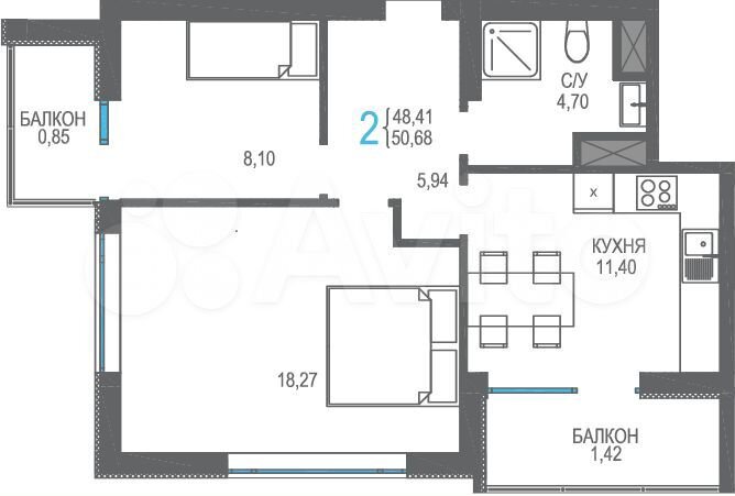 2-к. квартира, 50,7 м², 14/16 эт.