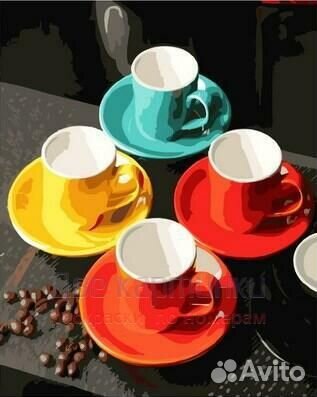 Картина по номерам 40x50 Четыре ярких чашечки