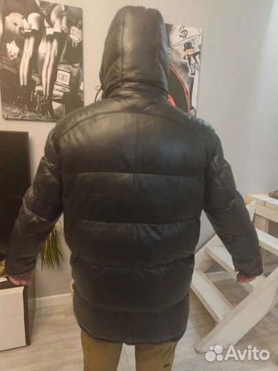 Мужской кожаный пуховик Зима