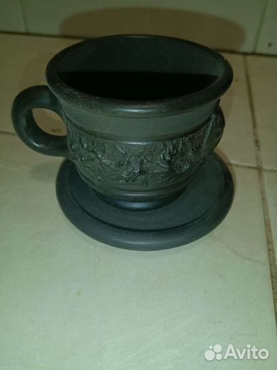 Набор посуды для кофе, ручная работа, черная глина