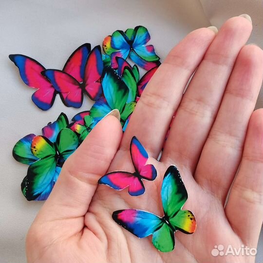Бабочки для букета вырезанные 60шт яркие радужные
