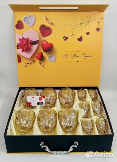 Набор бокалов с рюмками из цветного стекла, 6+6