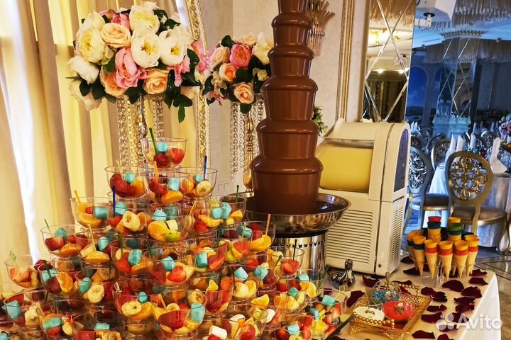 Шоколадный фонтан, кенди бар, мороженое, кофе