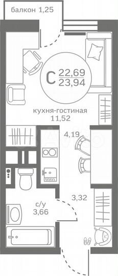 Квартира-студия, 22,7 м², 13/17 эт.