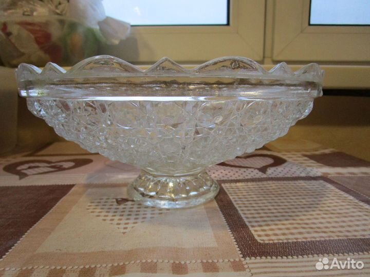 Ваза для фруктов на ножке СССР, стекло