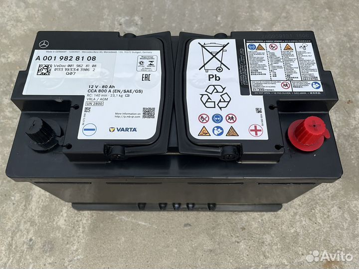 Аккумулятор agm mercedes 80ah