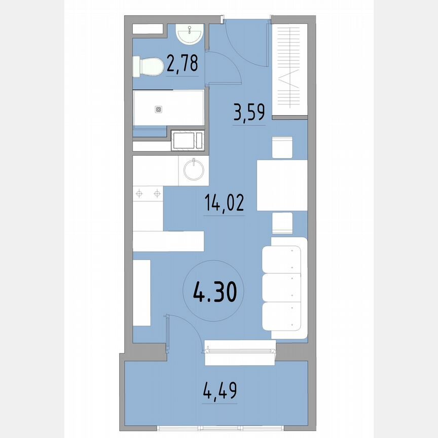 1-к. апартаменты, 26,7 м², 4/13 эт.