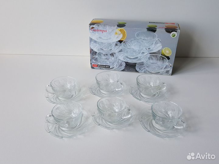Чайный сервиз стекло 6 чайных пар новый