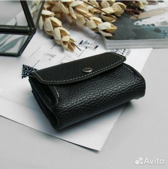 Монетница-кошелёк на кнопке 3отд кожа чёрн. Россия