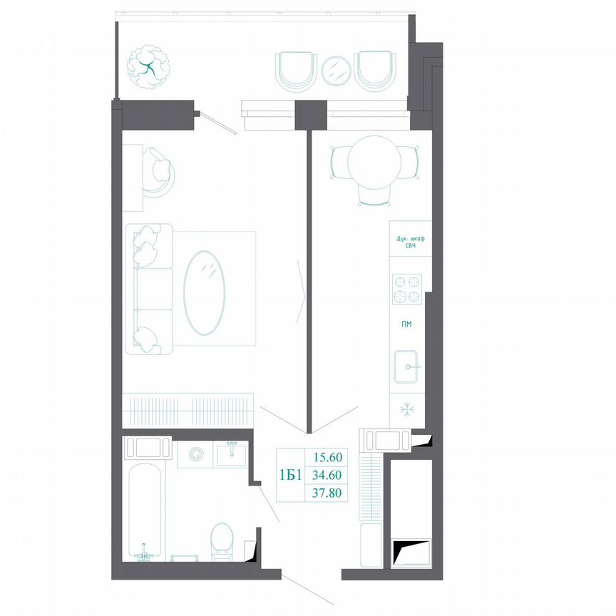 1-к. квартира, 37,8 м², 16/19 эт.