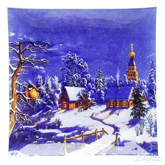 Тарелка Новый Год Зима квадратная 20см стекло в ас