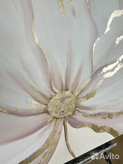 Большая картина абстракция с золотом, 80х60 см