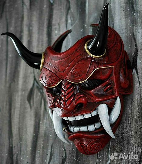 Маска Самурая Демон с клыками красный карнавальная