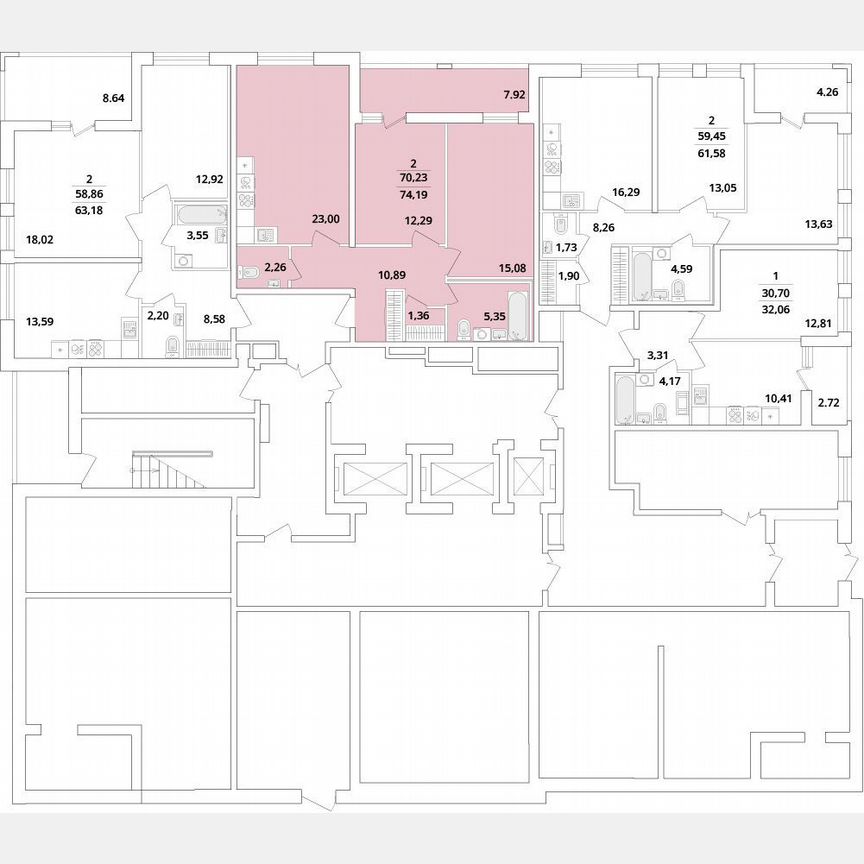 2-к. квартира, 74,2 м², 1/18 эт.