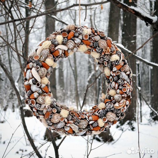 Зимний, новогодний венок, эко стиль