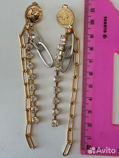 Серьги с цепью и кристалами