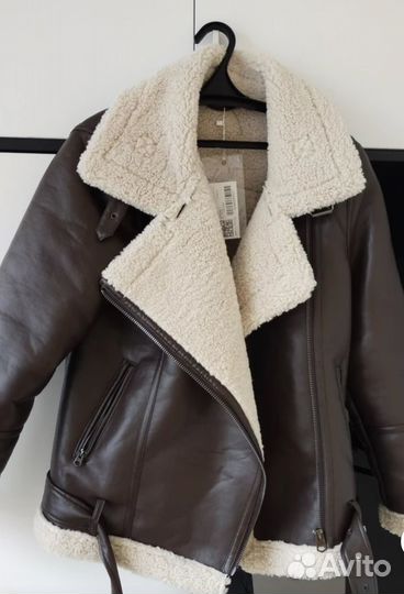Дубленка женская зимняя авиатор коричневая