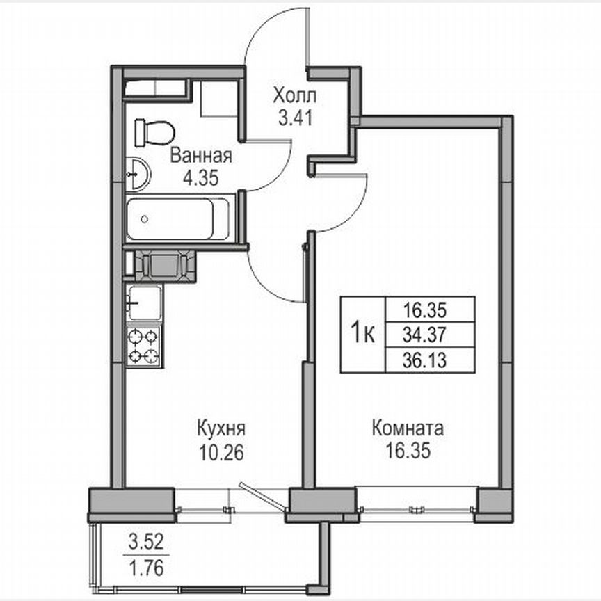 1-к. квартира, 36,1 м², 9/23 эт.