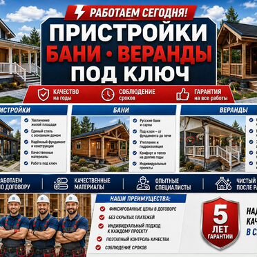 Бригада строителей Пристройки Террасы Бани Беседки