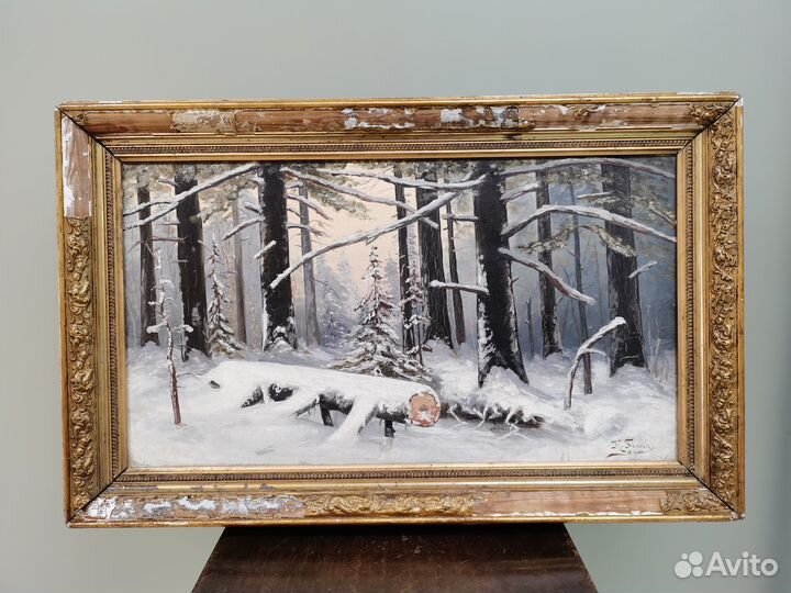 Картина зимний пейзаж 1904 год Н. Генни холст масл