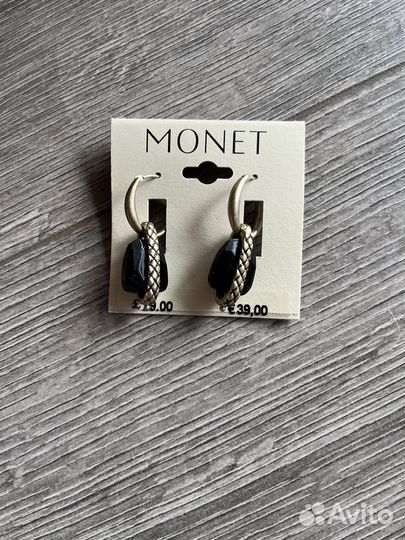 Monet, винтаж, серьги черный камень