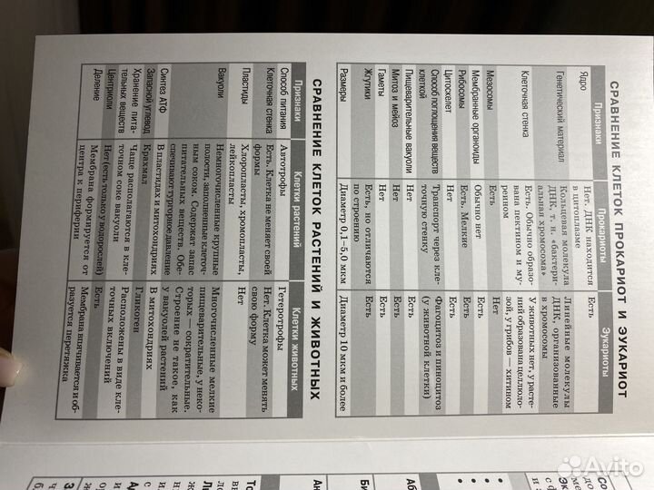 Справочник в таблицах по биологии