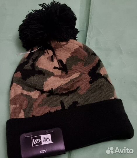 Шапка теплая New Era kids двойная новая с помпоном
