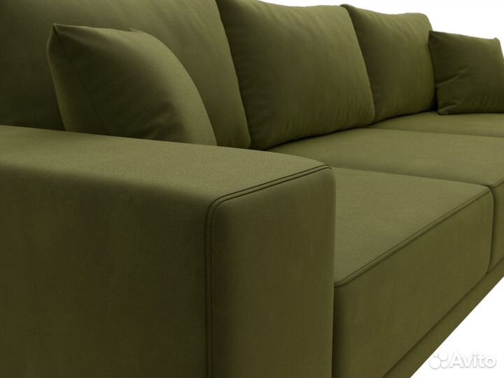 Диван угловой Льюес правый, микровельвет, зеленый