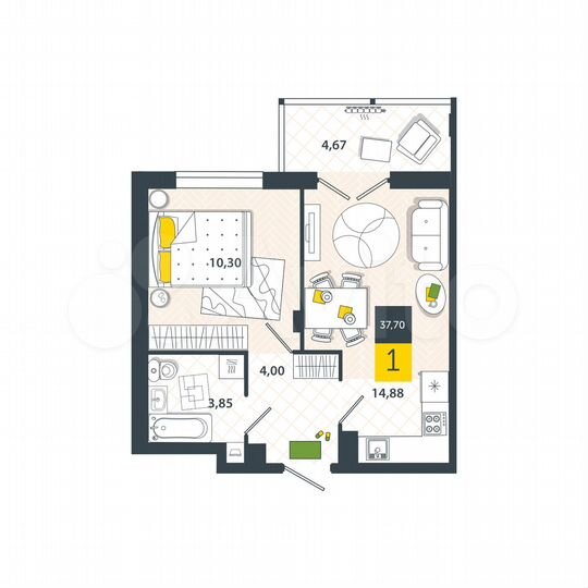 1-к. квартира, 37,7 м², 5/8 эт.