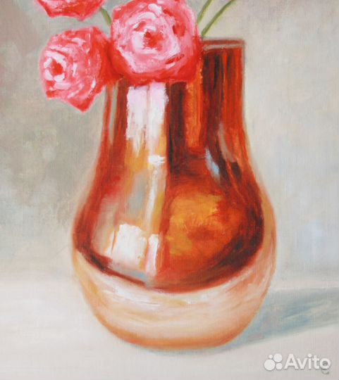 Картина маслом цветы букет роз 30 на 21 см