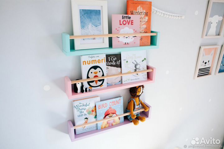 Полка настенная деревянная для книг