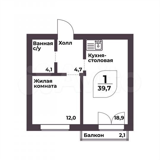 1-к. квартира, 39,7 м², 5/8 эт.
