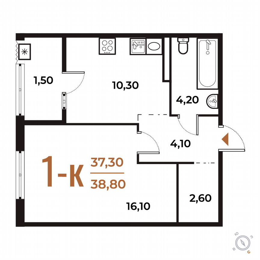 1-к. квартира, 38,8 м², 6/8 эт.