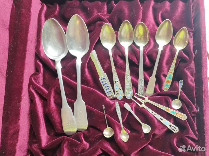 Серебро столовое,эмаль,84 проба,ложечки для соли